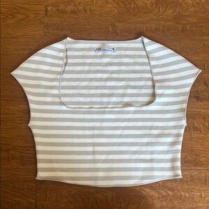 Zara Striped Cap Sleeve Fitted Crop Tee
